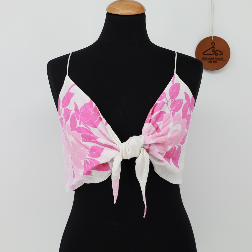 S/W/F REVOLVE Jet Top Pink Petal Knot-Front Crop Top